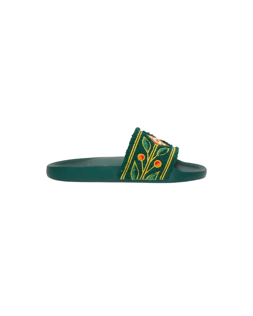 Casablanca Green Embroidered Terry Slides