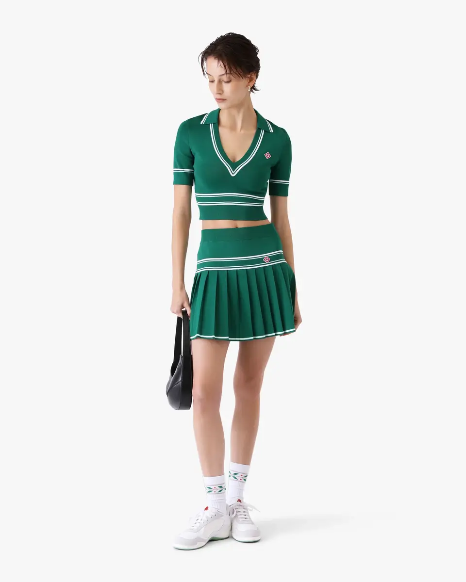 Casablanca Green Cropped Knit Polo Shirt | Thumbnail 2