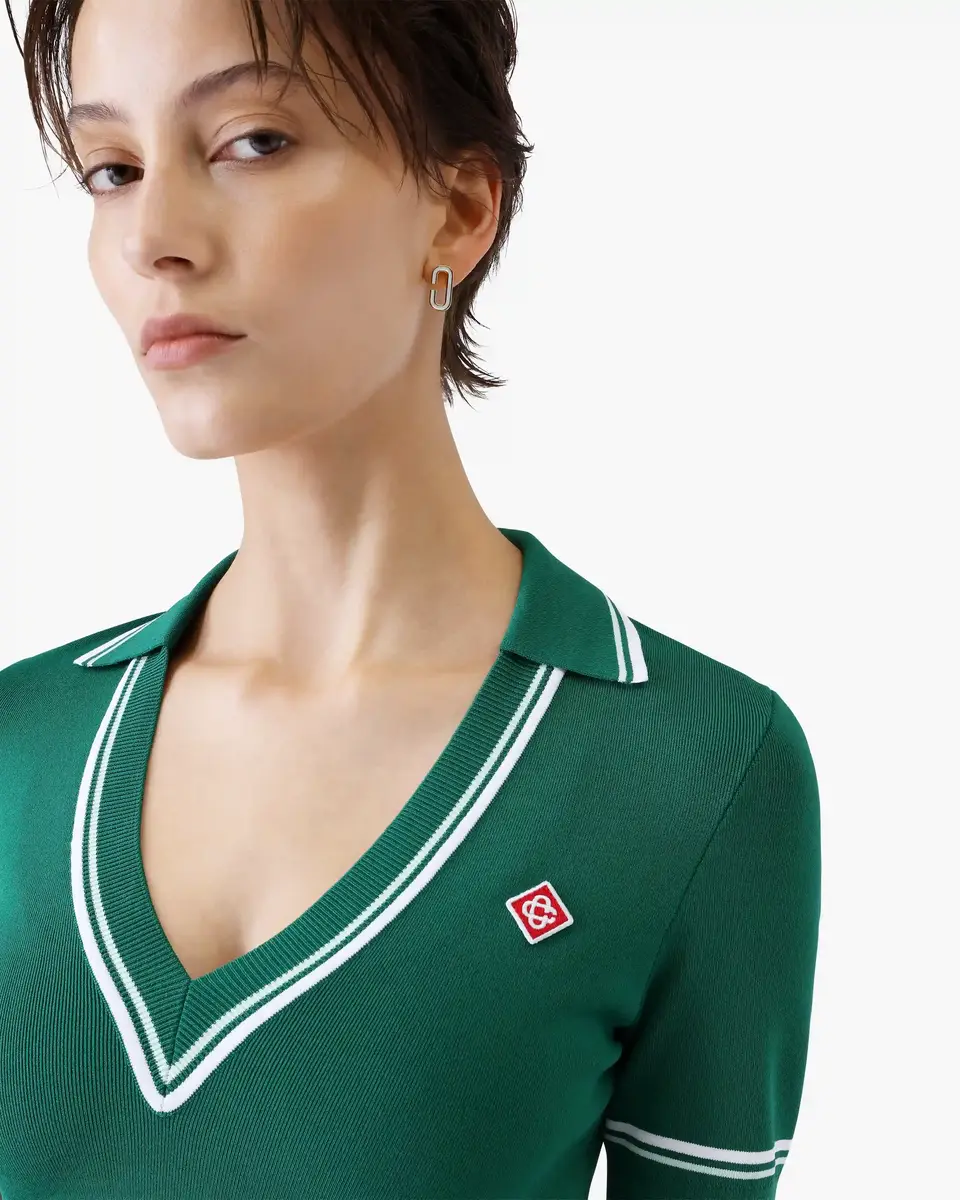 Casablanca Green Cropped Knit Polo Shirt | Thumbnail 5