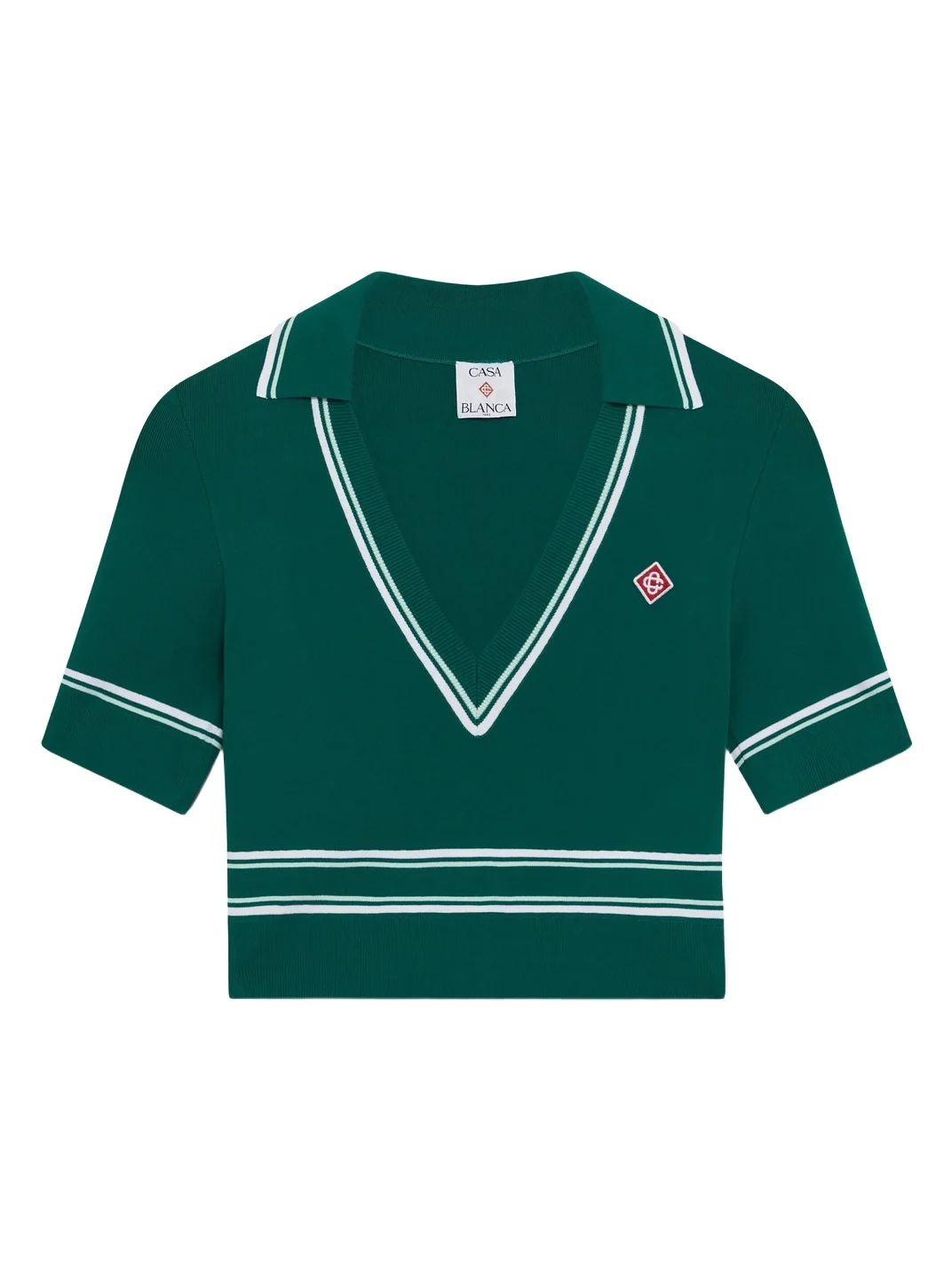 Casablanca Green Cropped Knit Polo Shirt