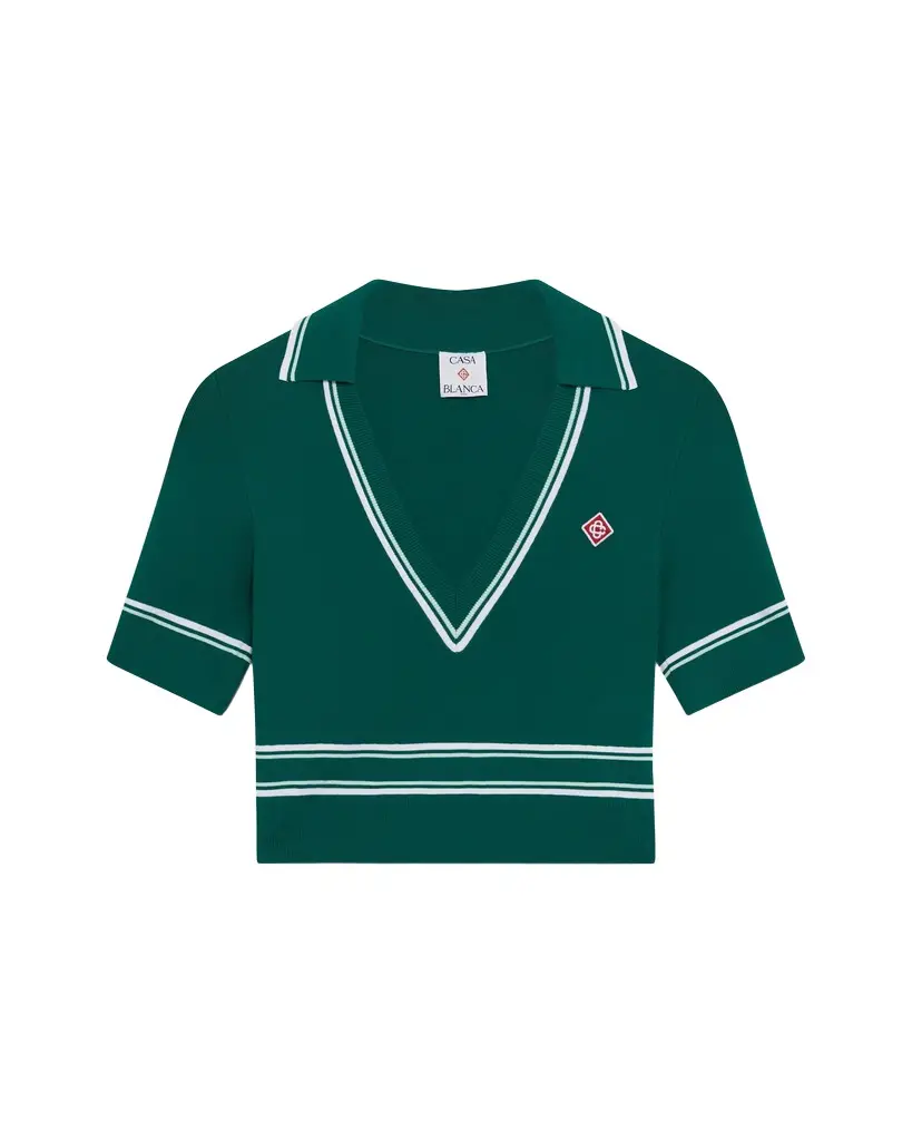 Casablanca Green Cropped Knit Polo Shirt