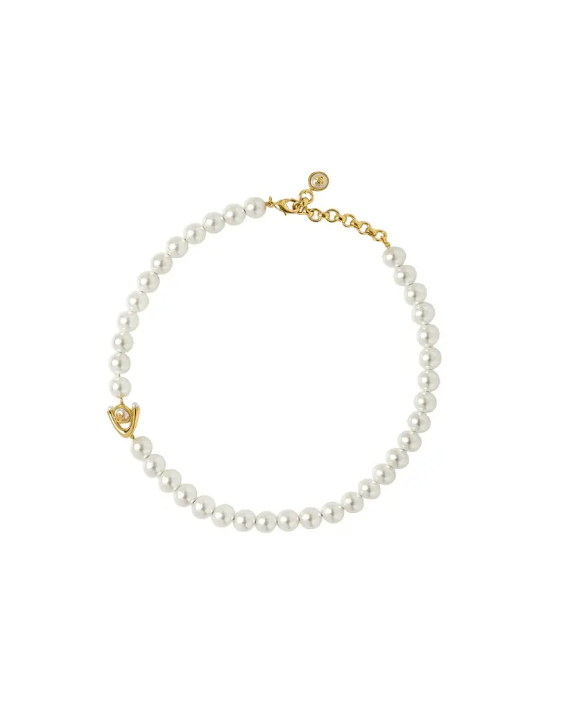 Casablanca Gold & White Lotus Pearl Necklace