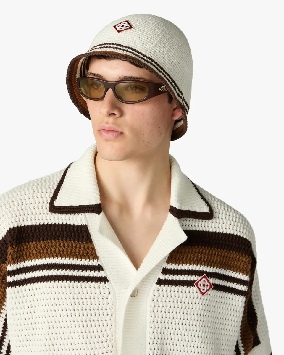 Casablanca White & Brown Stripe Crochet Hat | Thumbnail 2 Casablanca White & Brown Stripe Crochet Hat | Thumbnail 2
