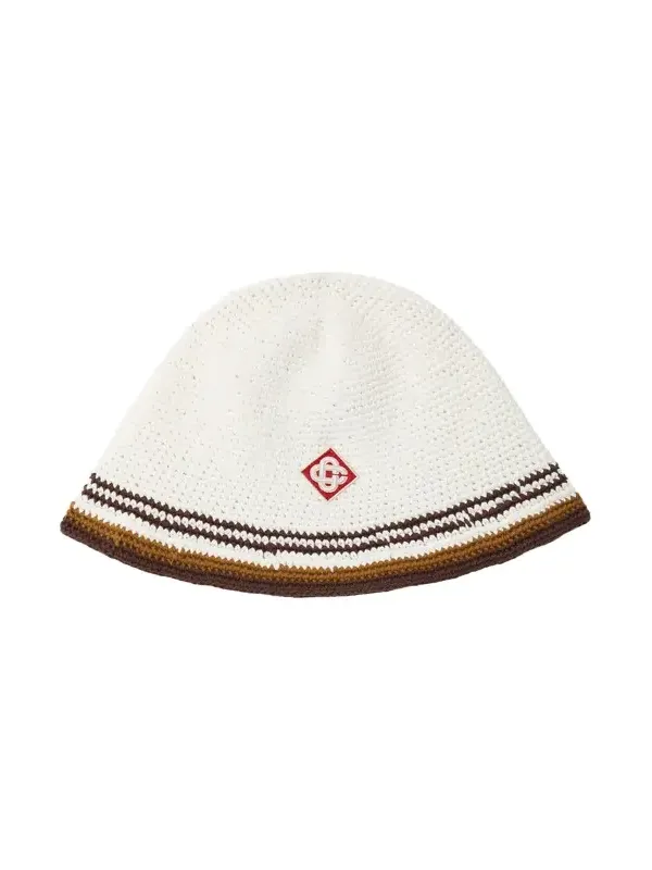 Casablanca White & Brown Stripe Crochet Hat