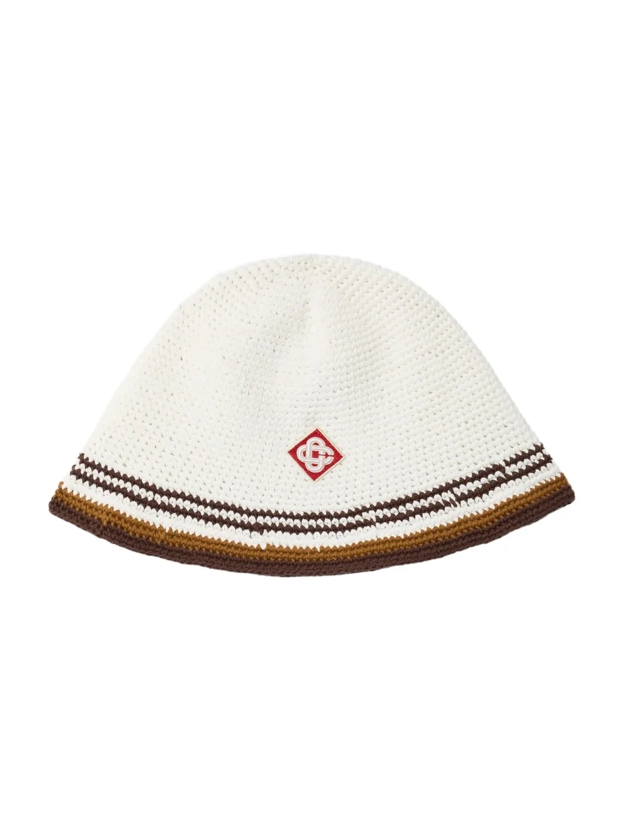 Casablanca White & Brown Stripe Crochet Hat