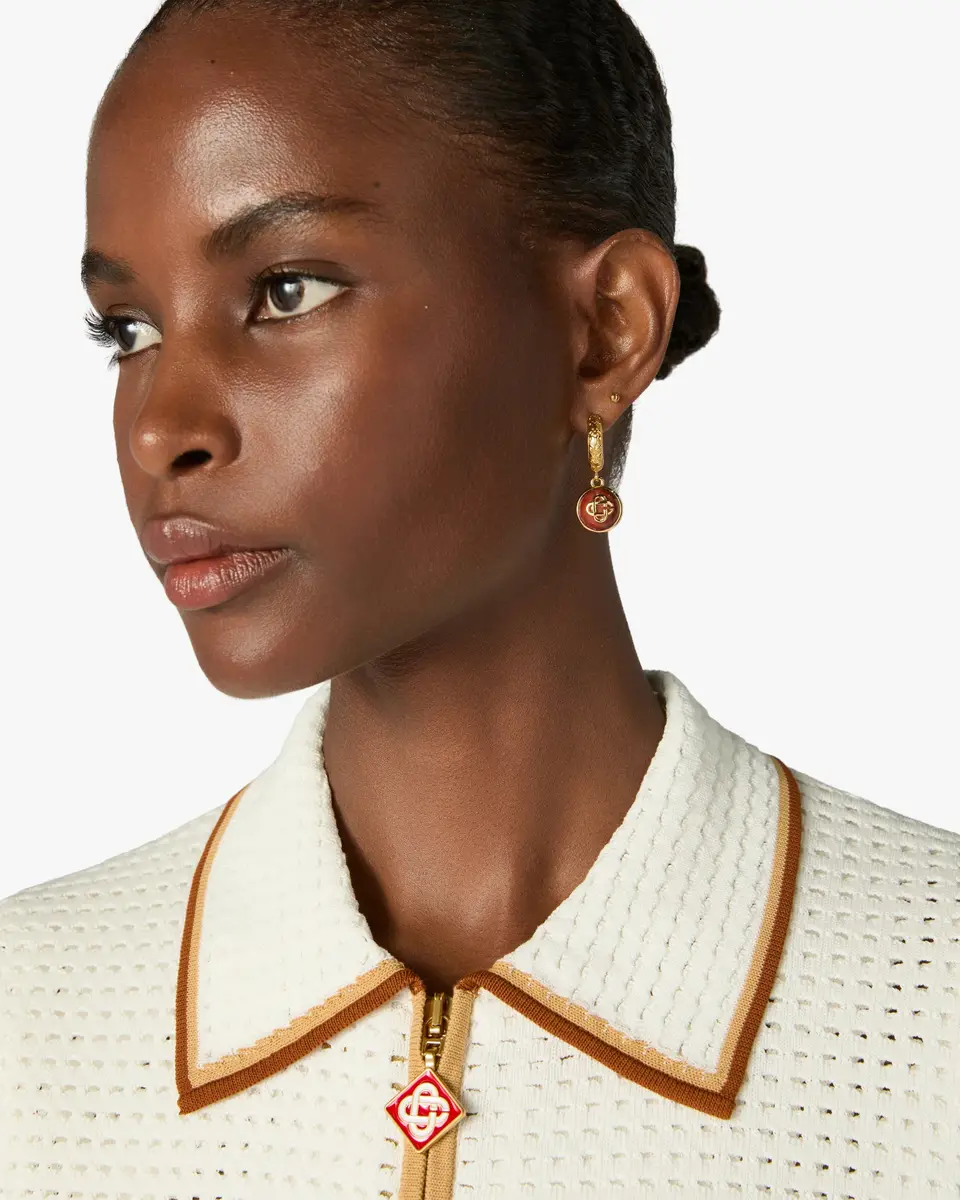 Casablanca Gold & Red Sphere Ear Hoops | Thumbnail 2 Casablanca Gold & Red Sphere Ear Hoops | Thumbnail 2