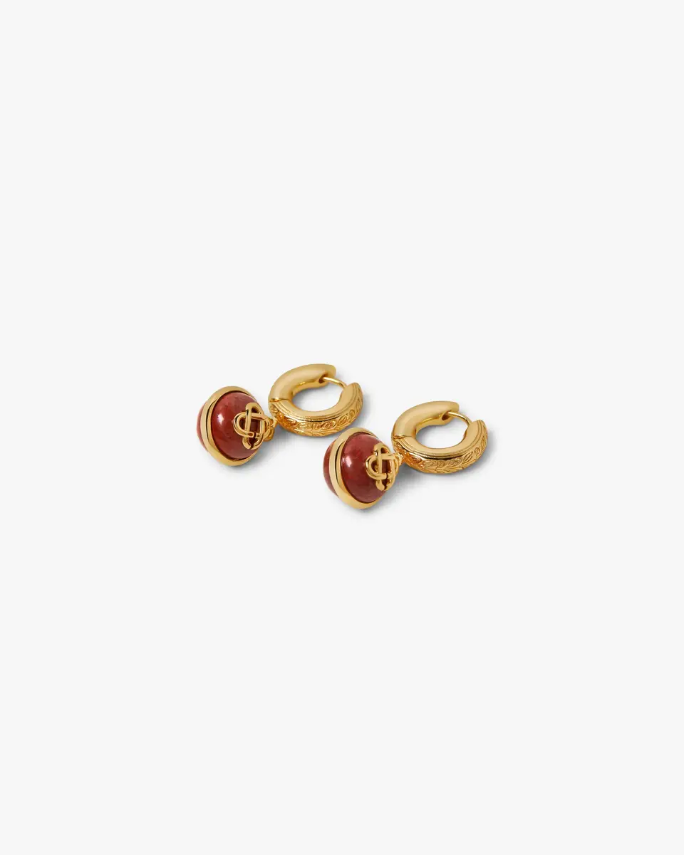 Casablanca Gold & Red Sphere Ear Hoops | Thumbnail 3 Casablanca Gold & Red Sphere Ear Hoops | Thumbnail 3