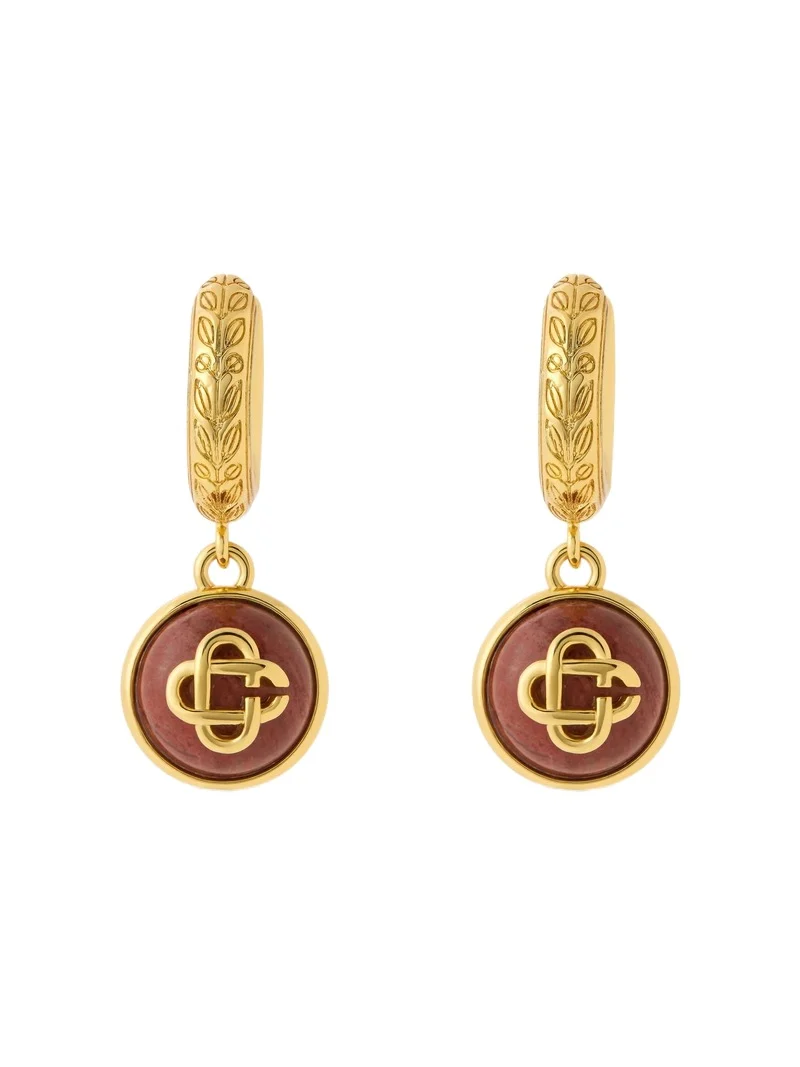 Casablanca Gold & Red Sphere Ear Hoops