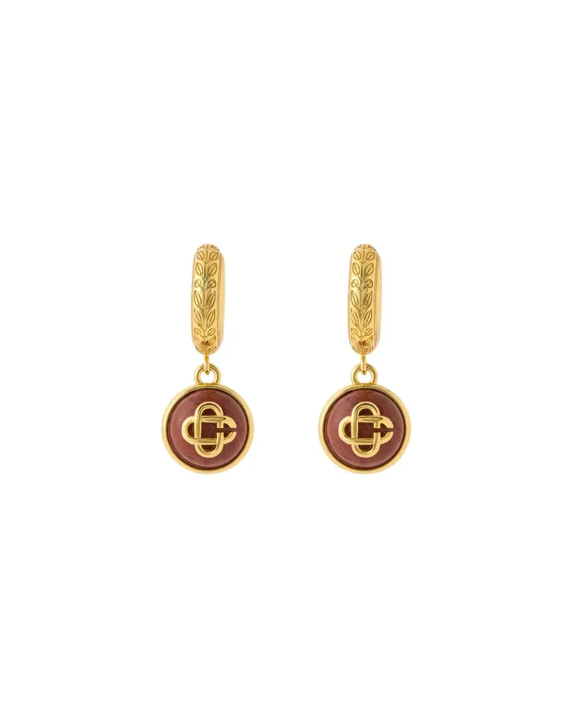 Casablanca Gold & Red Sphere Ear Hoops