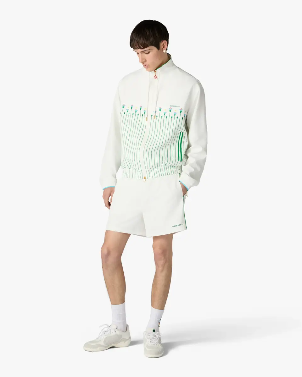 Casablanca White & Green Floral Striped Sporty Windbreaker Jacket | Thumbnail 2 Casablanca White & Green Floral Striped Sporty Windbreaker Jacket | Thumbnail 2