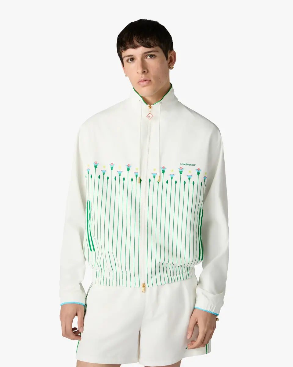 Casablanca White & Green Floral Striped Sporty Windbreaker Jacket | Thumbnail 4 Casablanca White & Green Floral Striped Sporty Windbreaker Jacket | Thumbnail 4