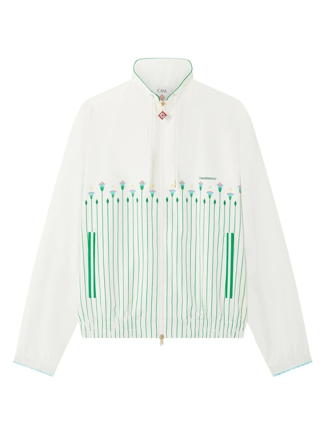 Casablanca White & Green Floral Striped Sporty Windbreaker Jacket