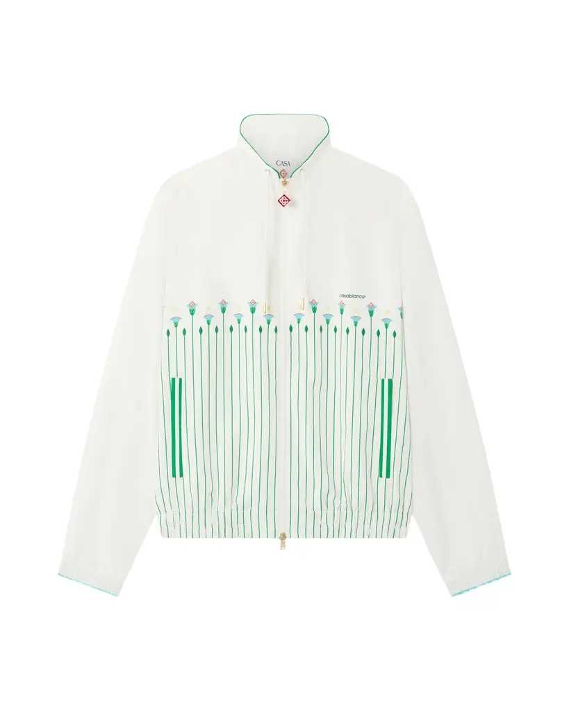 Casablanca White & Green Floral Striped Sporty Windbreaker Jacket