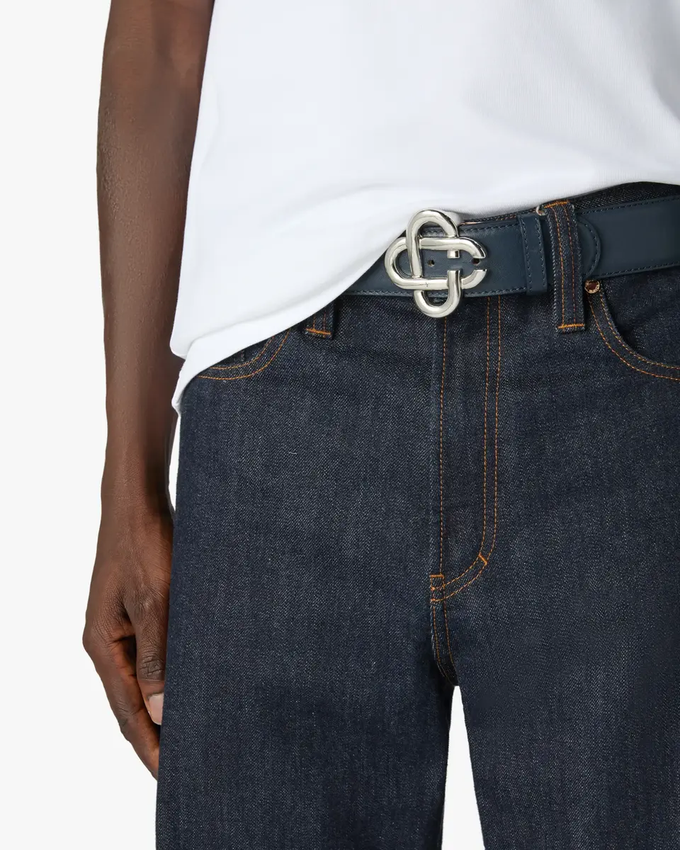 Casablanca Navy & Silver Classic Leather CC Logo Belt | Thumbnail 2