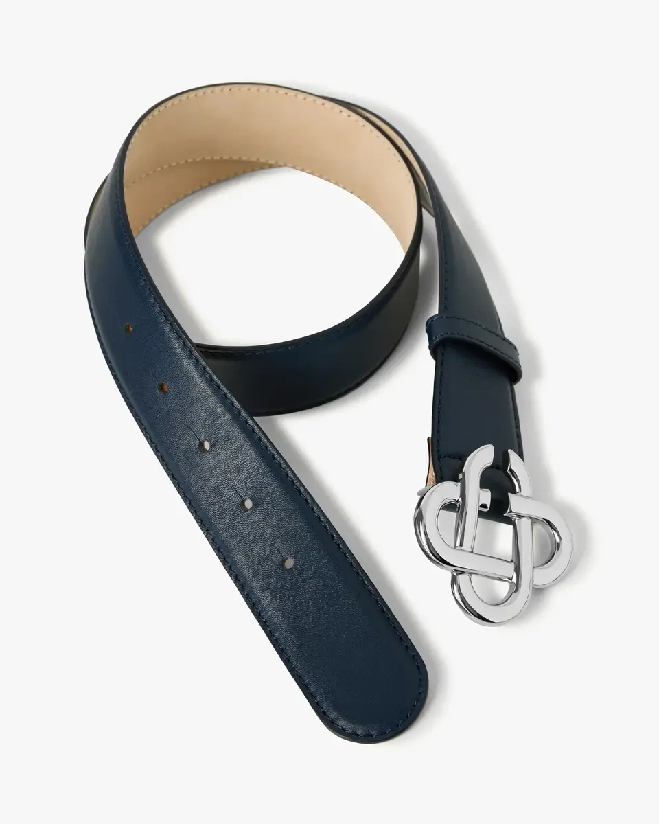 Casablanca Navy & Silver Classic Leather CC Logo Belt | Thumbnail 3