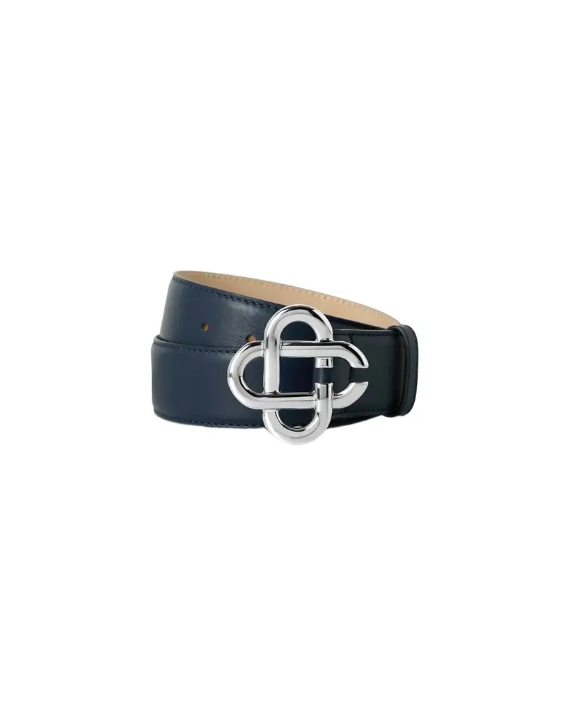Casablanca Navy & Silver Classic Leather CC Logo Belt