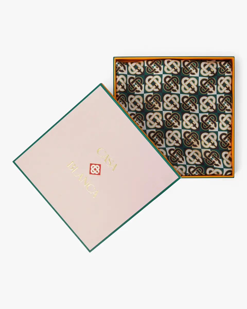 Casablanca Green & Navy Check Monogram Medium Silk Scarf | Thumbnail 2 Casablanca Green & Navy Check Monogram Medium Silk Scarf | Thumbnail 2