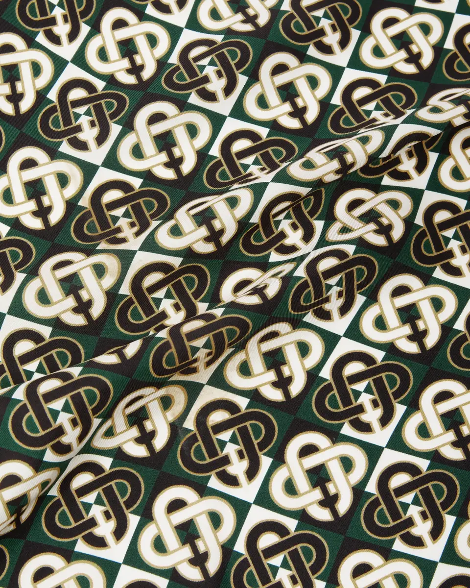 Casablanca Green & Navy Check Monogram Medium Silk Scarf | Thumbnail 3 Casablanca Green & Navy Check Monogram Medium Silk Scarf | Thumbnail 3