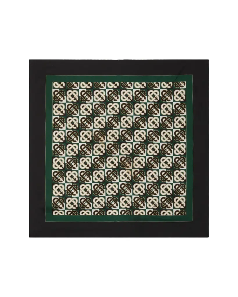 Casablanca Green & Navy Check Monogram Medium Silk Scarf
