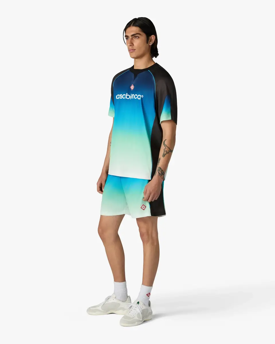 Casablanca Blue & Green Gradient Football Shorts | Thumbnail 2 Casablanca Blue & Green Gradient Football Shorts | Thumbnail 2