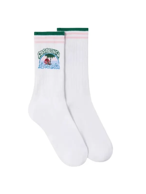 White Palm Tree Emblem Socks in Green White Palm Tree Emblem Socks in Green