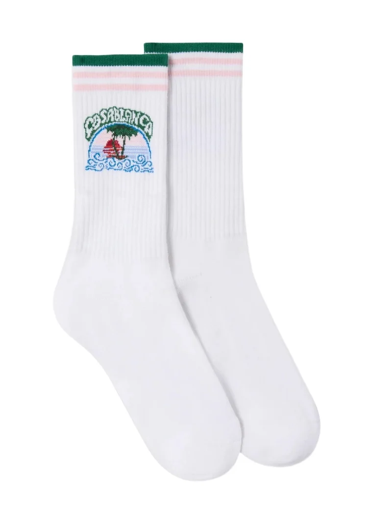 Casablanca White Palm Tree Emblem Socks in Green