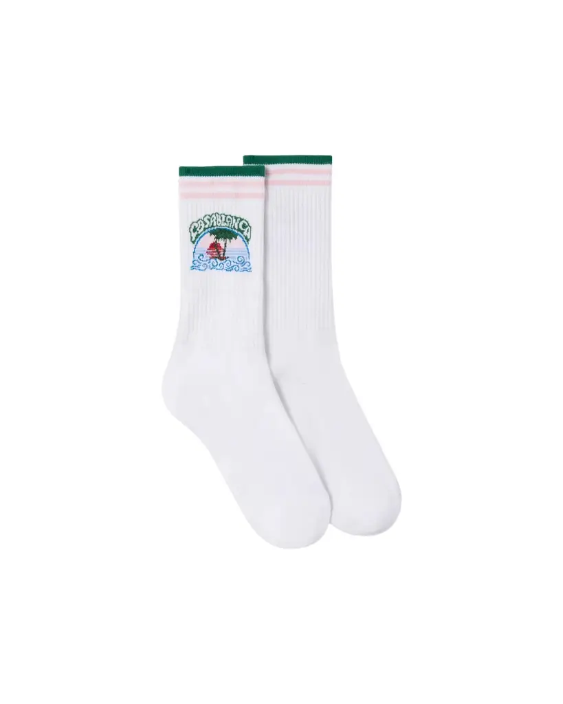 Casablanca White Palm Tree Emblem Socks in Green