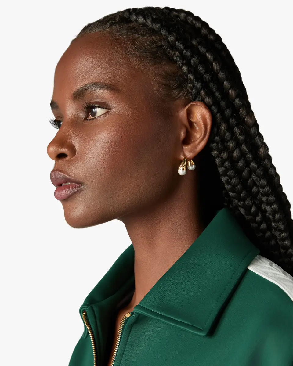 Casablanca Gold & White Double Lotus Pearl Earrings | Thumbnail 2