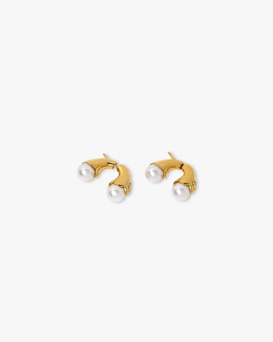 Casablanca Gold & White Double Lotus Pearl Earrings | Thumbnail 3