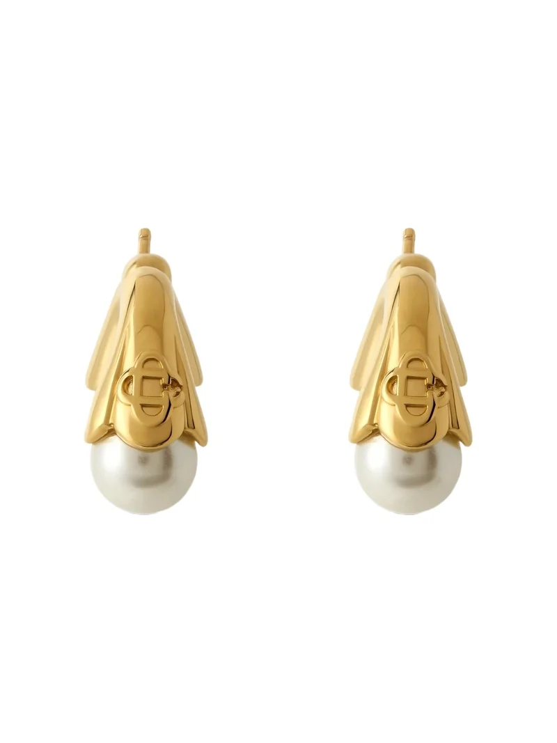 Gold & White Double Lotus Pearl Earrings