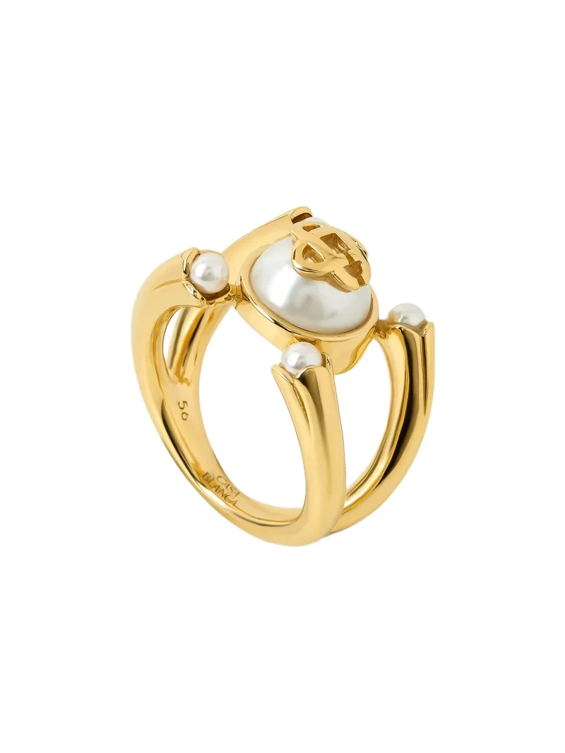 Gold & White Lotus Pearl Ring