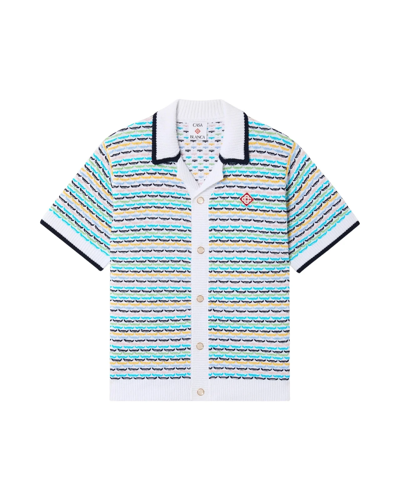 Casablanca Multicolour Crochet Tuck Stitch Short Sleeve Shirt