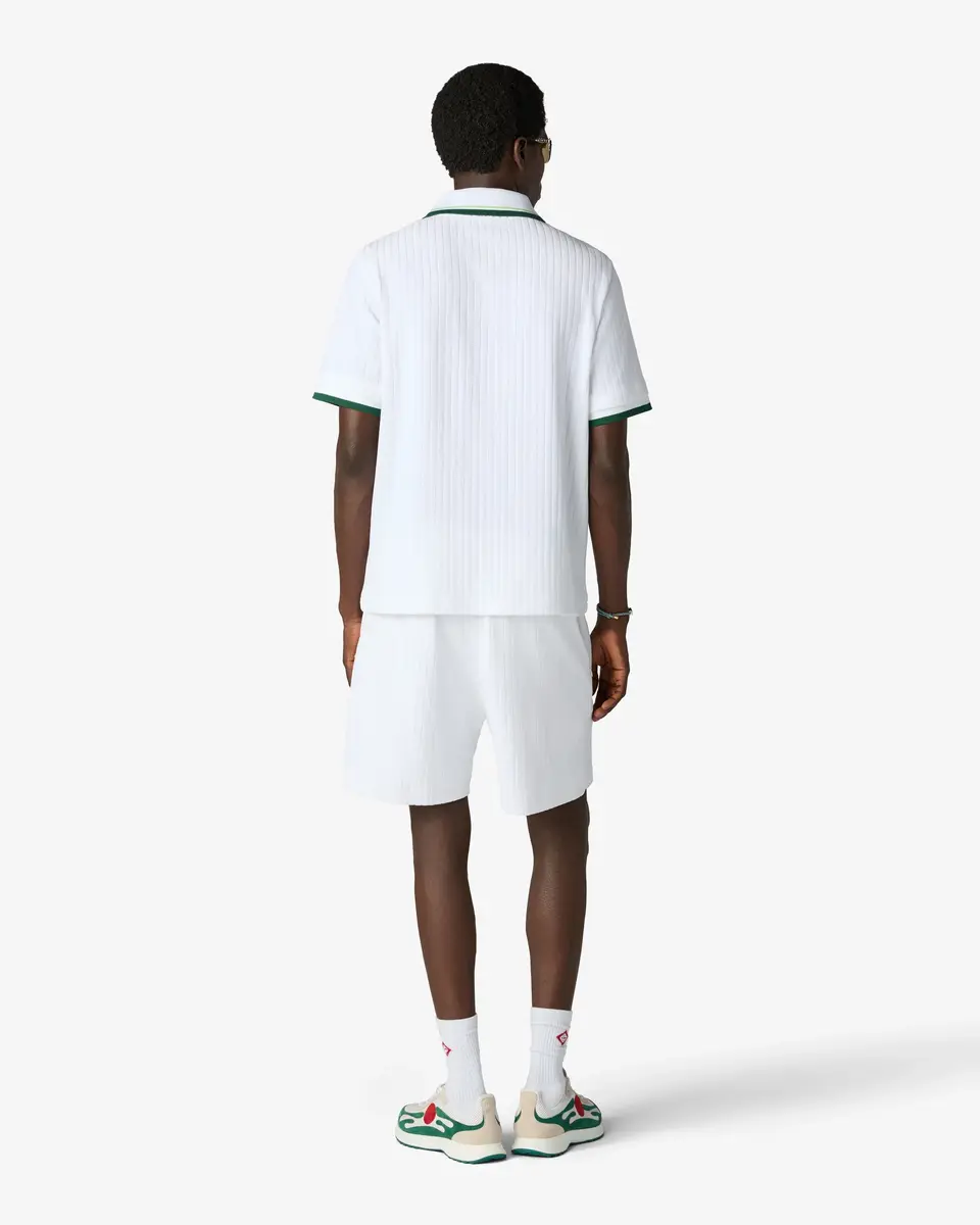 Casablanca White Striped Velour Zip-Up Short Sleeve Shirt | Thumbnail 3