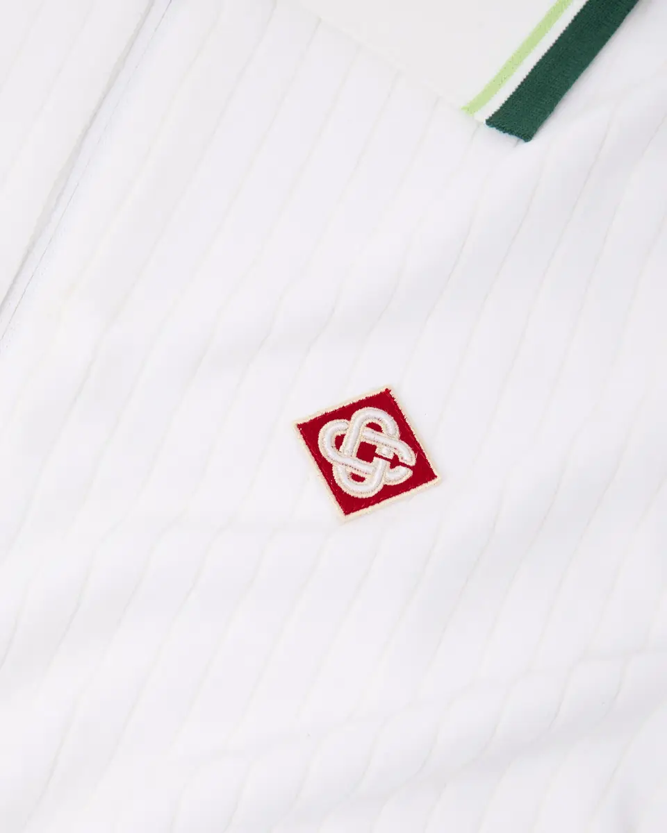 Casablanca White Striped Velour Zip-Up Short Sleeve Shirt | Thumbnail 7