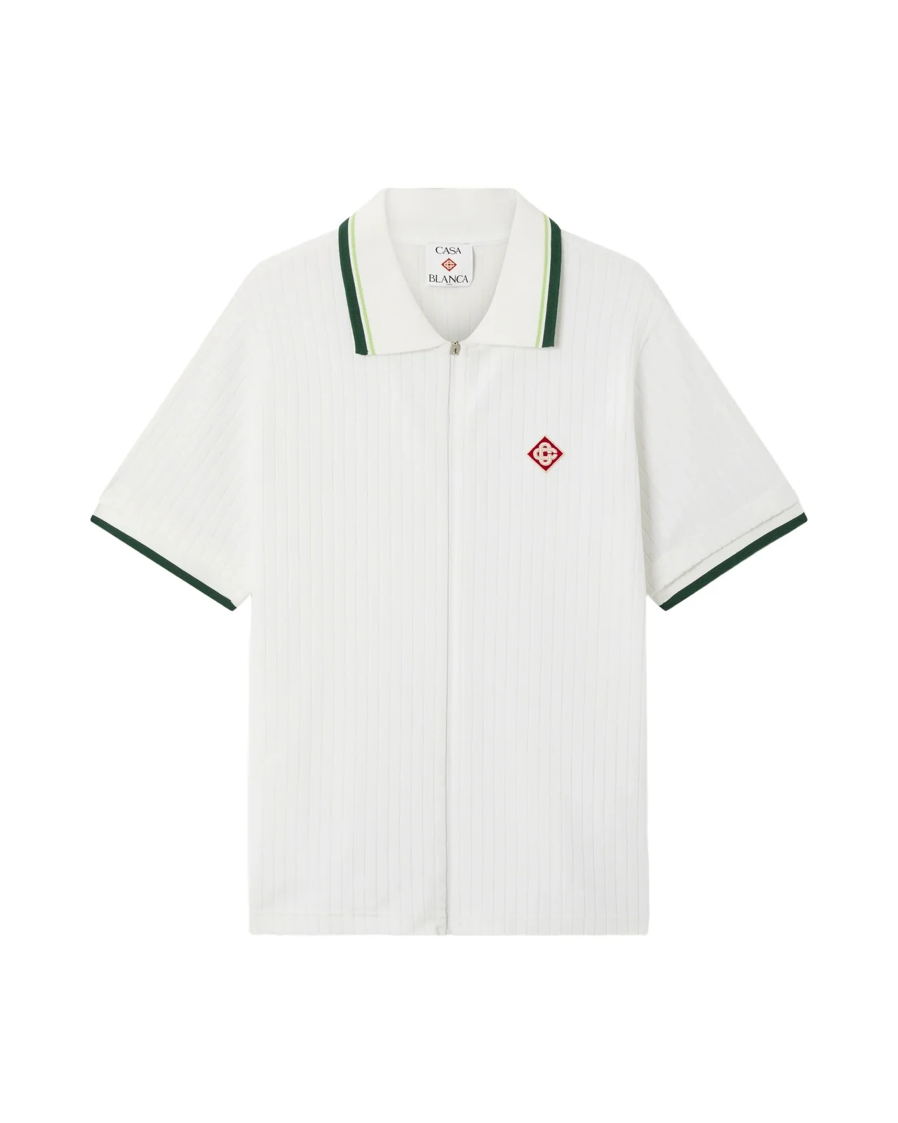 Casablanca White Striped Velour Zip-Up Short Sleeve Shirt