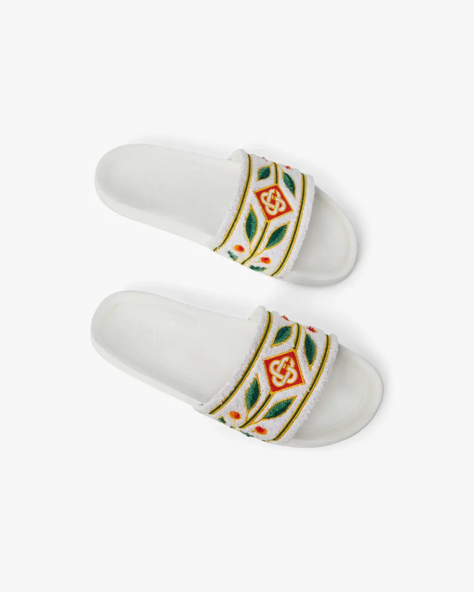Casablanca White Embroidered Terry Slides | Thumbnail 3