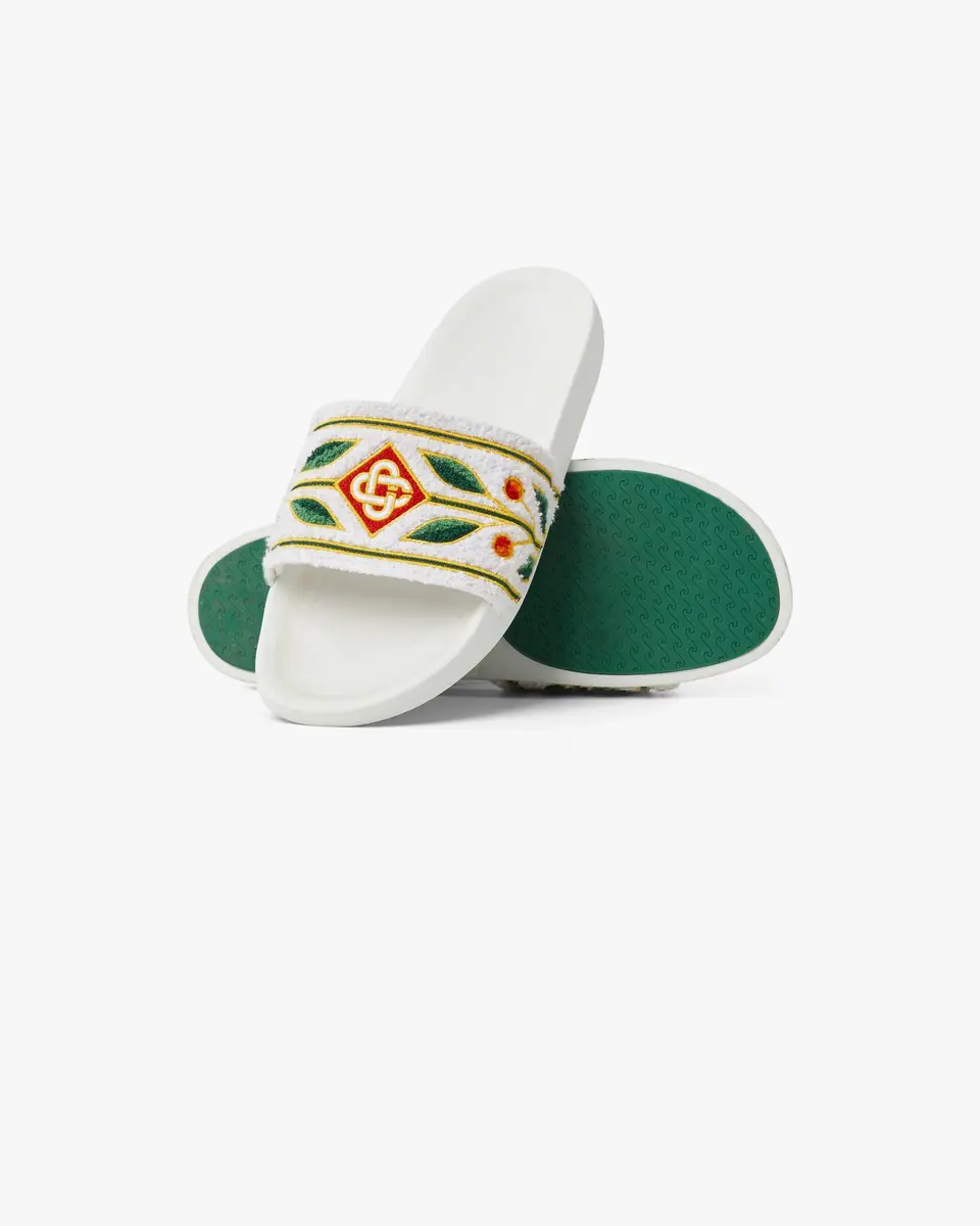 Casablanca White Embroidered Terry Slides | Thumbnail 4