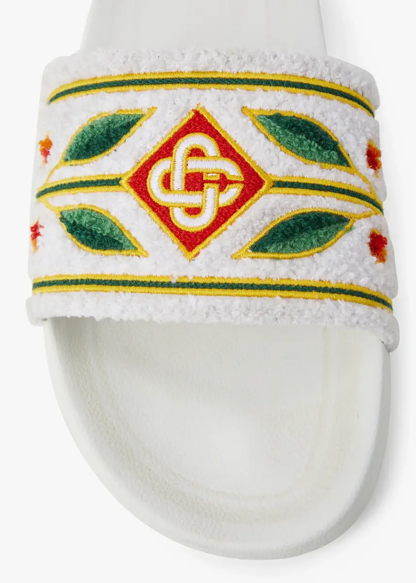 Casablanca White Embroidered Terry Slides | Thumbnail 5