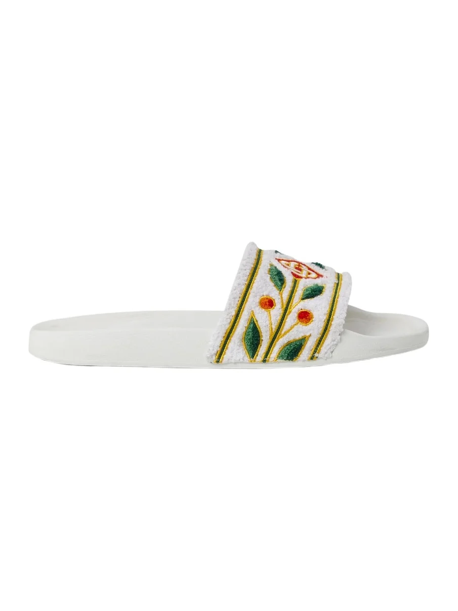 Casablanca White Embroidered Terry Slides