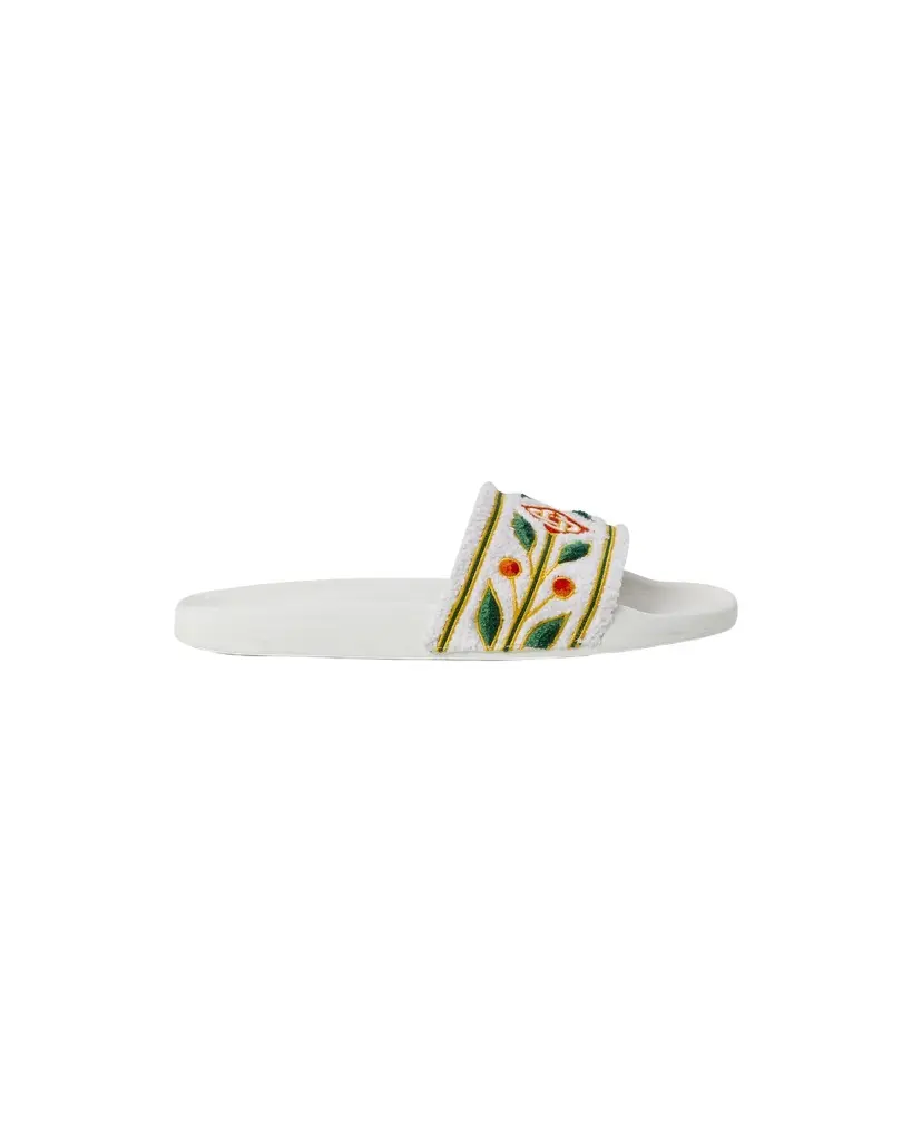 Casablanca White Embroidered Terry Slides