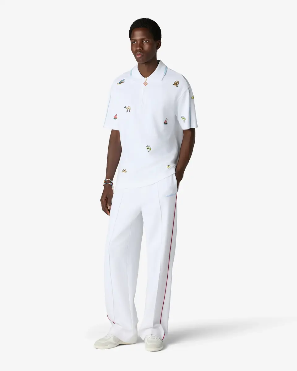 Casablanca White Icon Quarter Zip Embroidered Short Sleeve Polo Shirt in Light Blue | Thumbnail 2