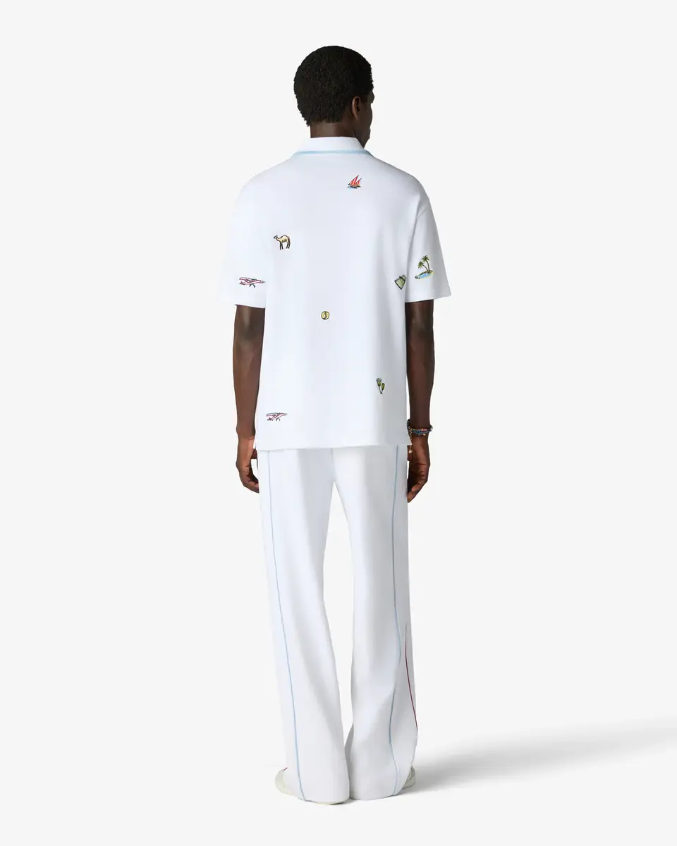 Casablanca White Icon Quarter Zip Embroidered Short Sleeve Polo Shirt in Light Blue | Thumbnail 3