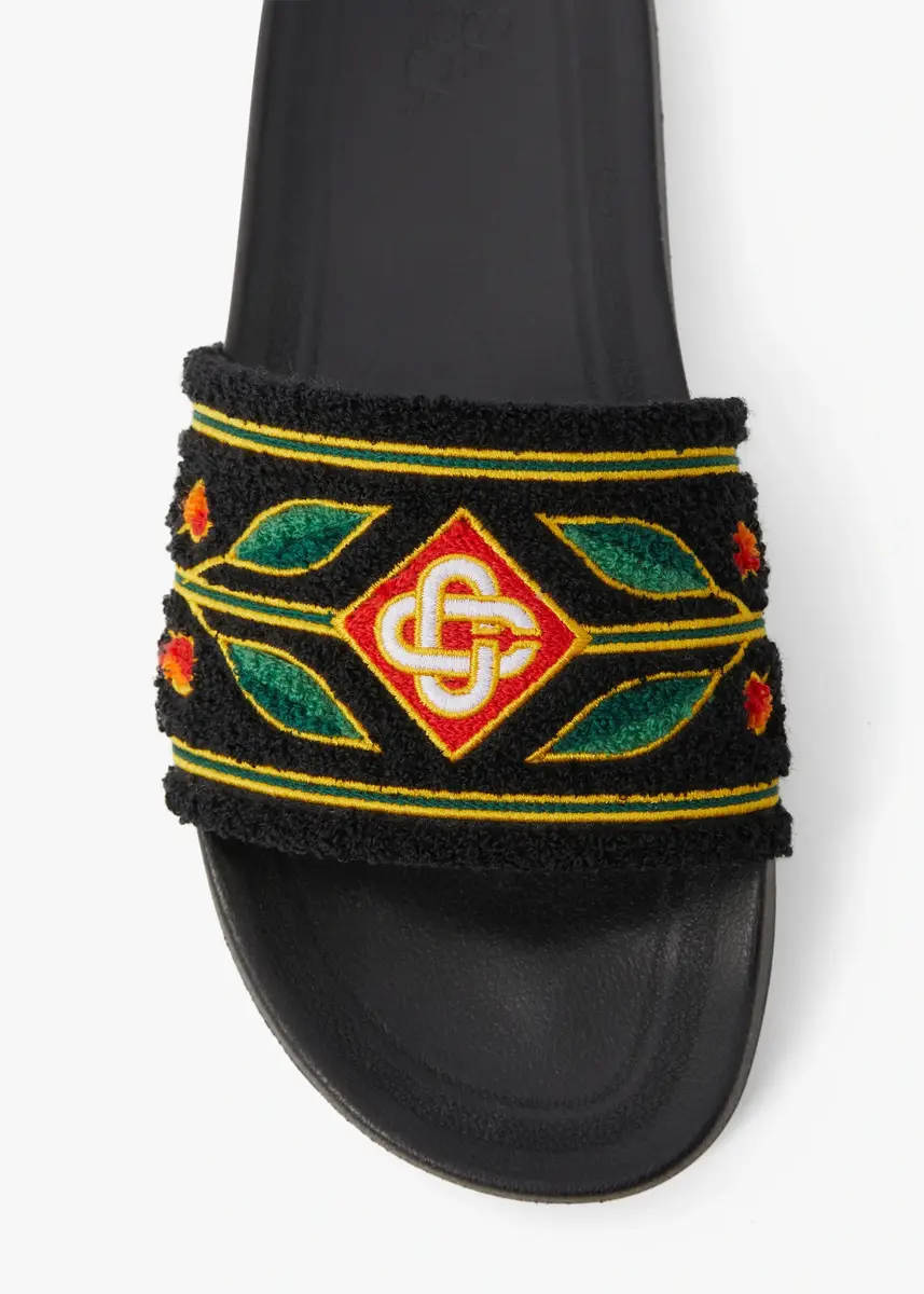 Casablanca Black Embroidered Terry Slides | Thumbnail 5 Casablanca Black Embroidered Terry Slides | Thumbnail 5