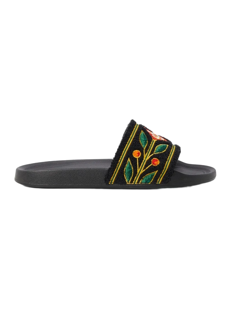 Casablanca Black Embroidered Terry Slides