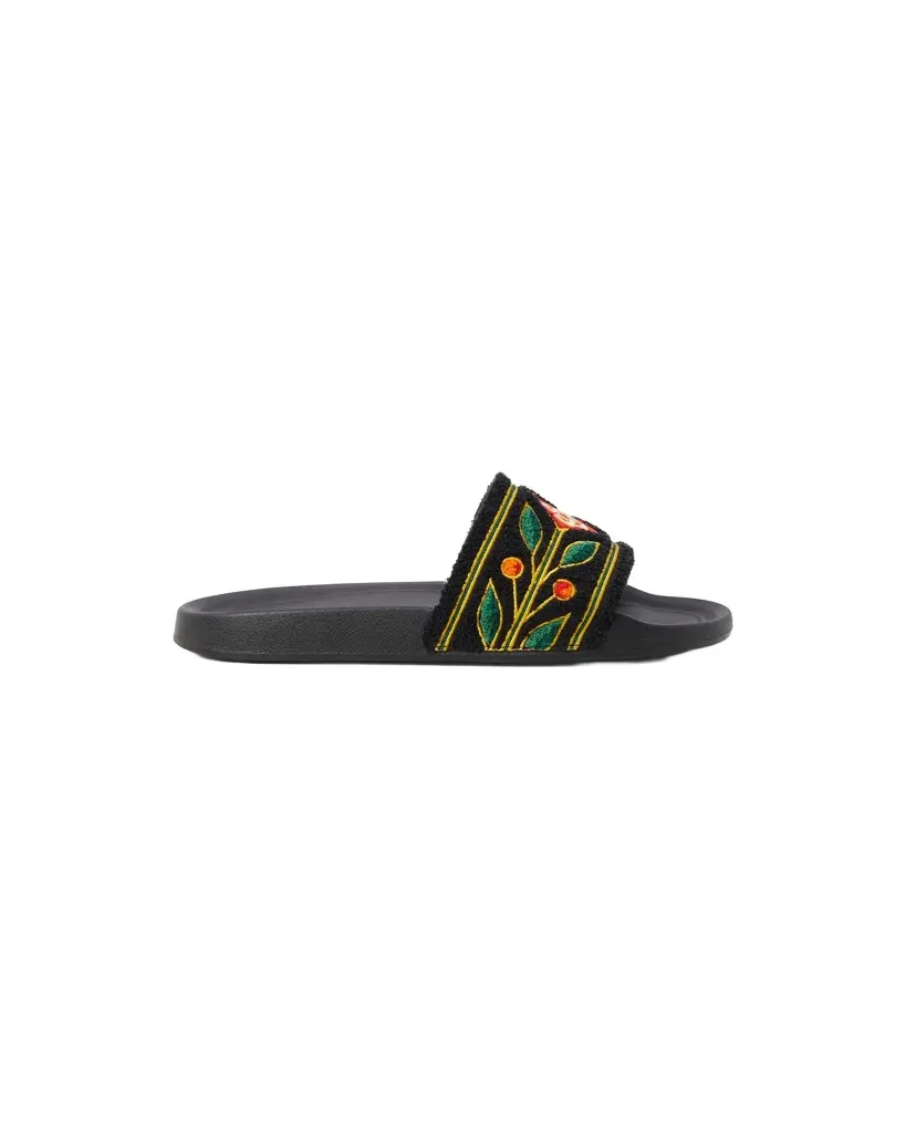 Casablanca Black Embroidered Terry Slides