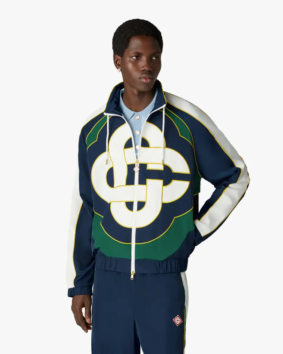 Casablanca Green & Navy Check Applique Windbreaker Jacket in Yellow | Thumbnail 4