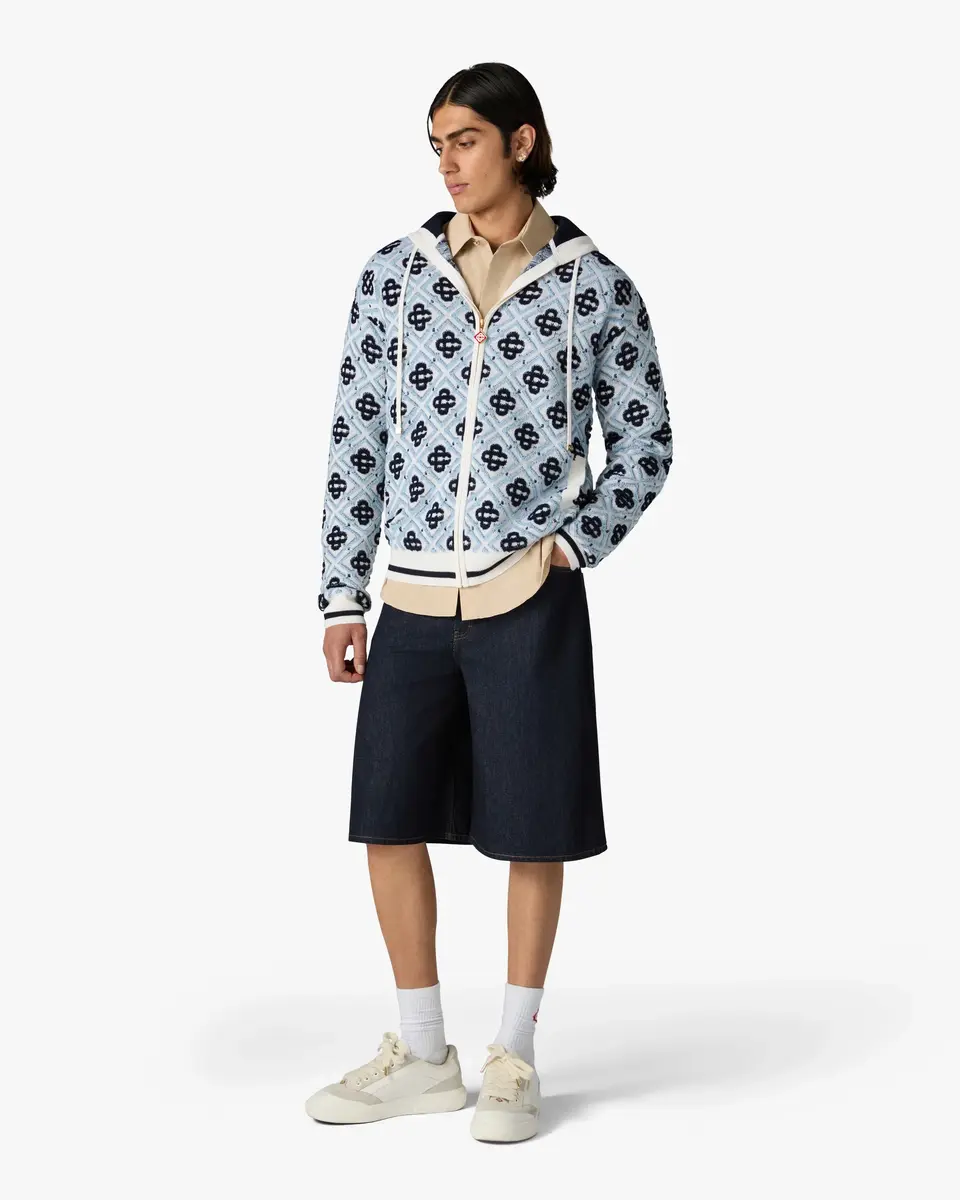 Casablanca Blue Merino Monogram Zip-Up Hooded Sweatshirt | Thumbnail 2 Casablanca Blue Merino Monogram Zip-Up Hooded Sweatshirt | Thumbnail 2