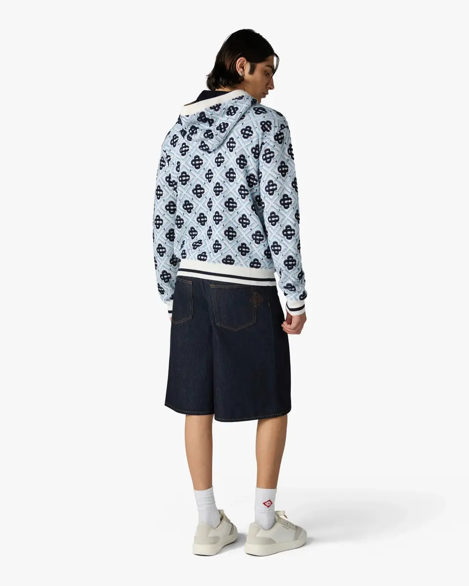 Casablanca Blue Merino Monogram Zip-Up Hooded Sweatshirt | Thumbnail 3 Casablanca Blue Merino Monogram Zip-Up Hooded Sweatshirt | Thumbnail 3