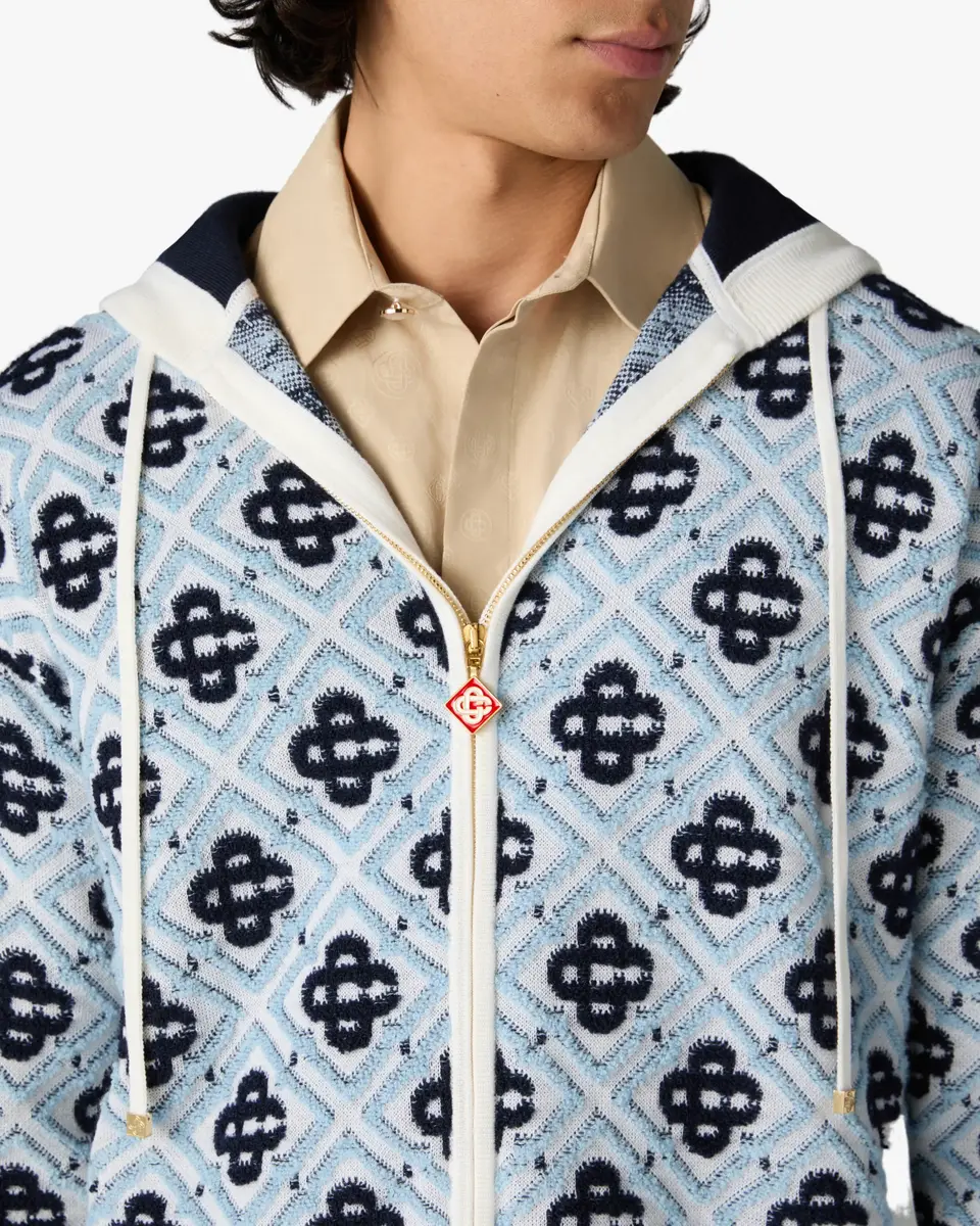 Casablanca Blue Merino Monogram Zip-Up Hooded Sweatshirt | Thumbnail 5 Casablanca Blue Merino Monogram Zip-Up Hooded Sweatshirt | Thumbnail 5