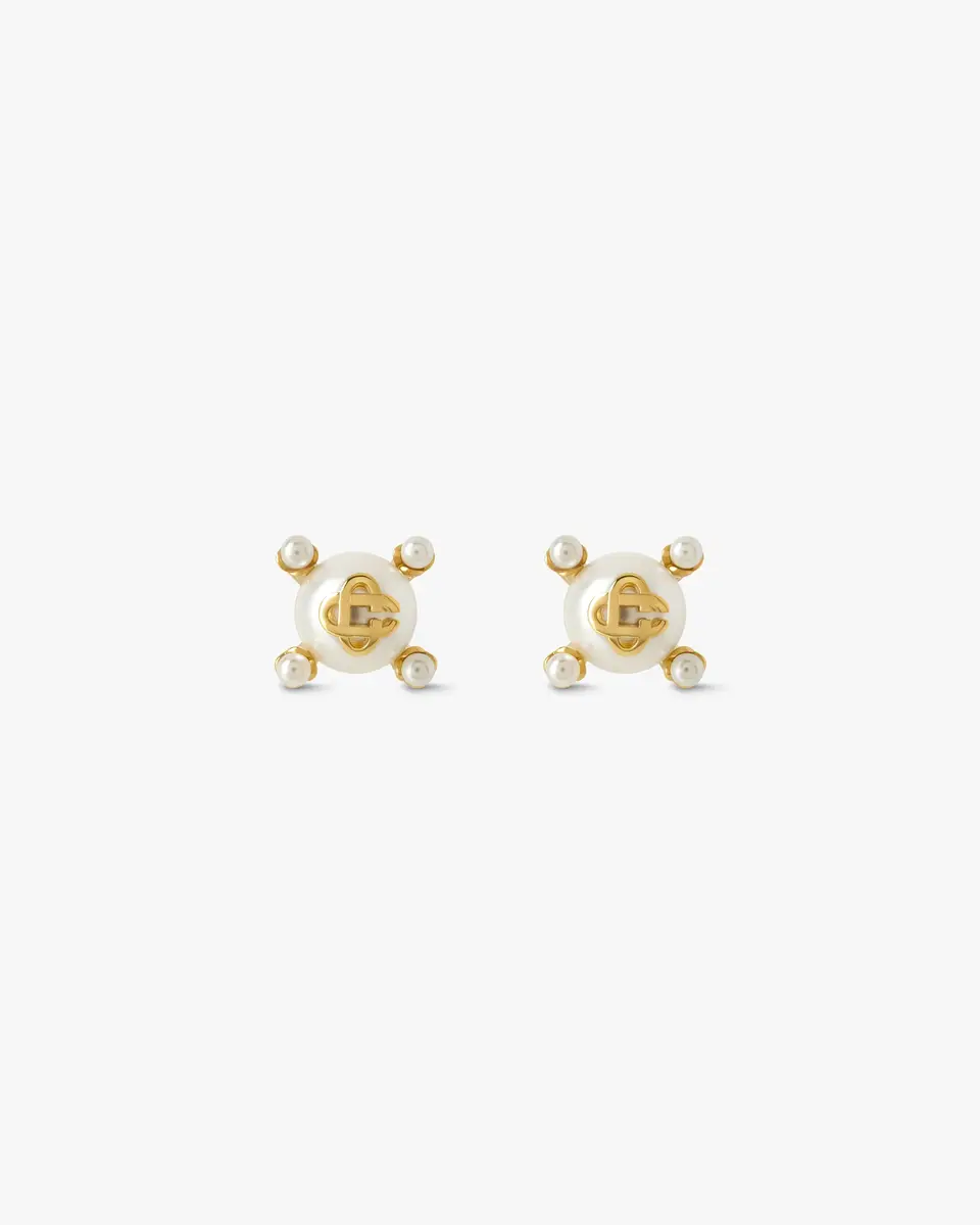 Casablanca Gold & White Lotus Pearl Studs | Thumbnail 3